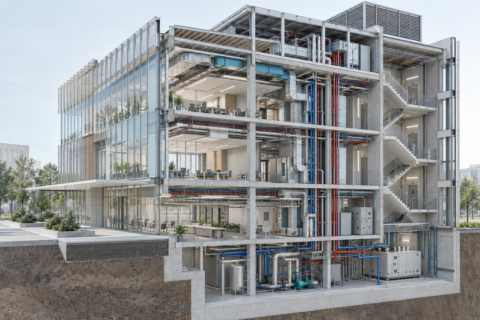 Visual di coordinamento BIM multidisciplinare tra edificio, strutture e impianti